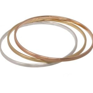 Set of Three Metal Stacking Bangles - Silver, Gold and Rose Gold